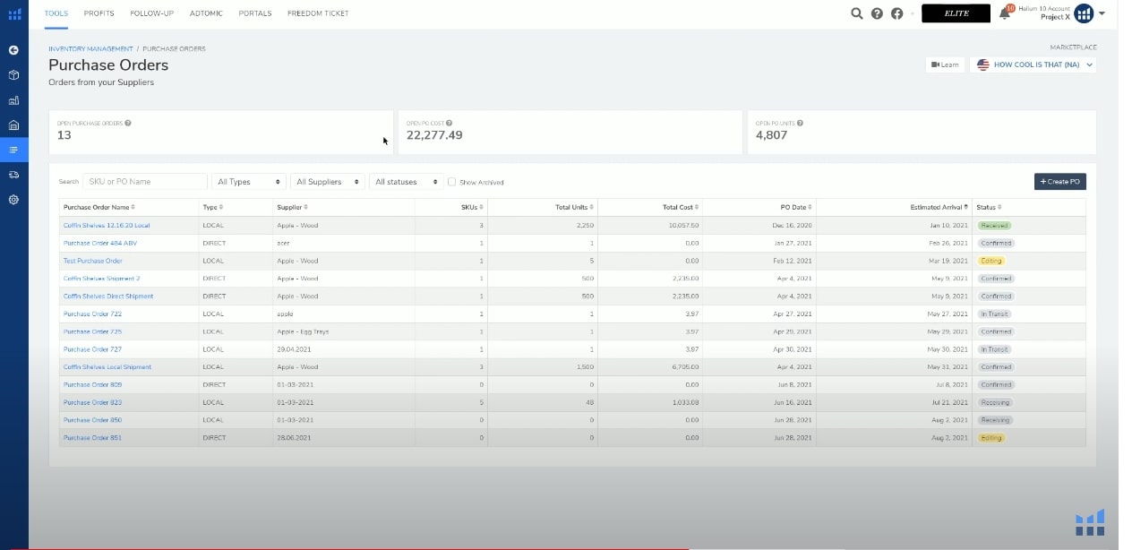 Helium 10 Inventory management 